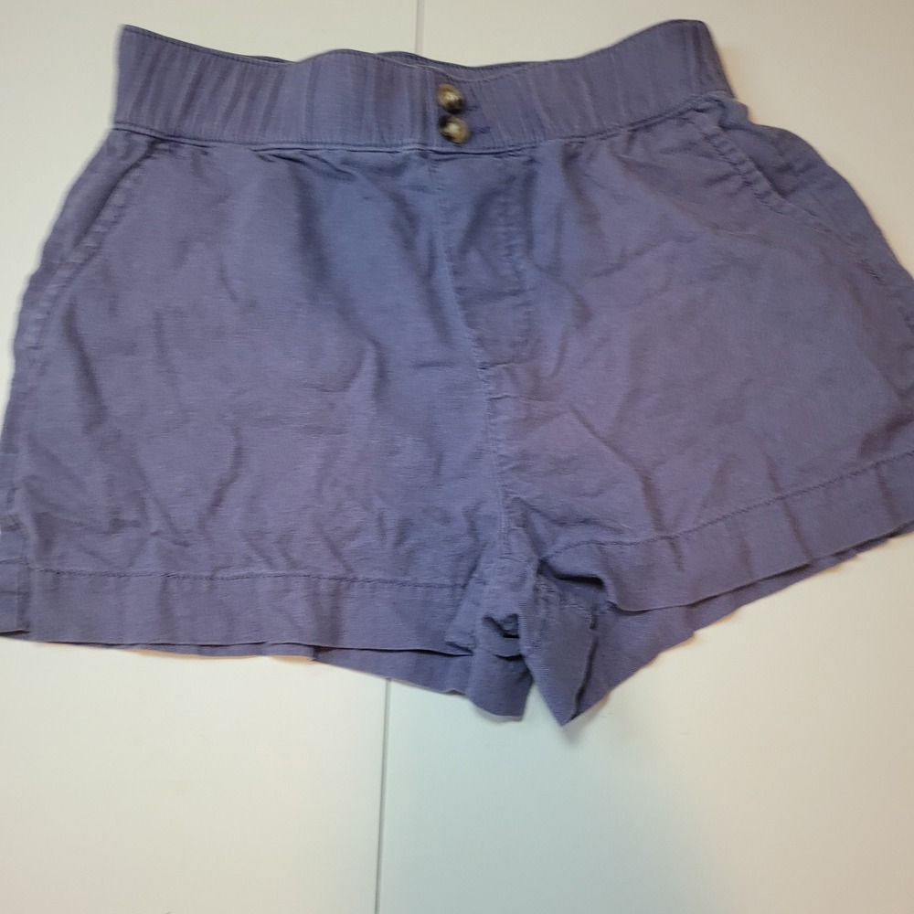Vanilla Star Womens Grey Blue Linen Blend Pull On Shorts Size S Summer V32661-3